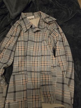 Solitaire Plaid Trench Coat in Gray, Tan & Black